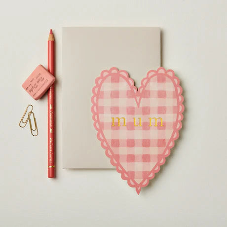 Pink Gingham 'Mum' Heart Card