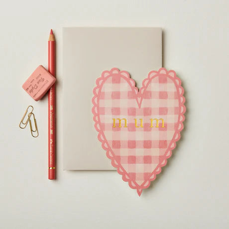 Pink Gingham 'Mum' Heart Card