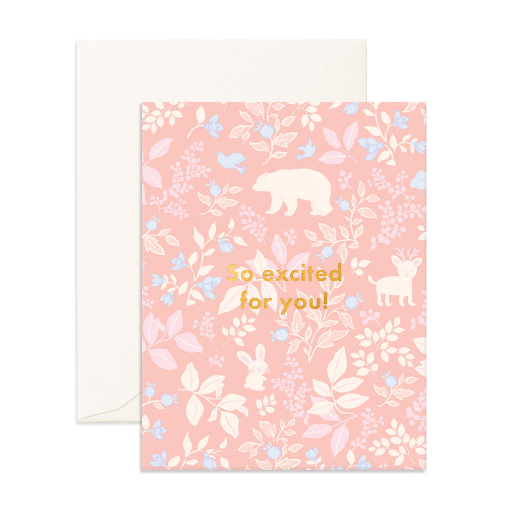 " So Excited Forest Friends Peony " Greeting Card