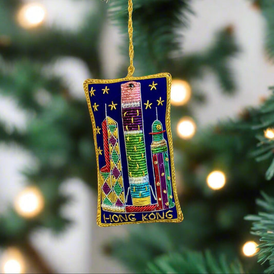 EMBROIDERED ORNAMENT : HK Skyline - Thorn and Burrow
