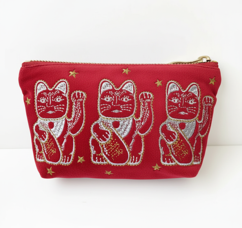 Velvet Lucky Cat Purse (Red) - Thorn and Burrow