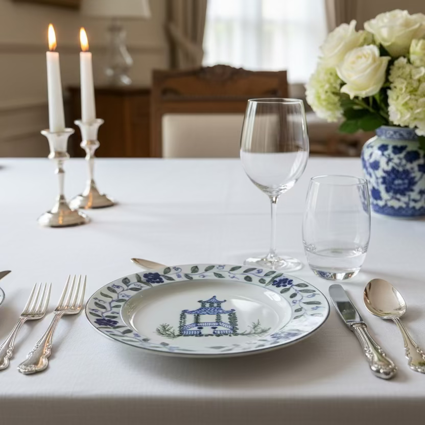 Secret Garden Pagoda Fine Bone China Plate - Thorn and Burrow