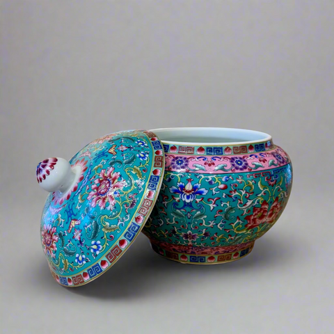 Royal Flora Pink & Green Bone China Soup Tureen with Lid