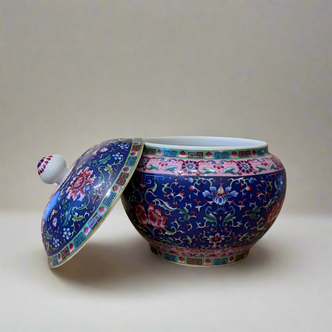 Royal Flora Pink & Dark Blue Bone China Soup Tureen with Lid