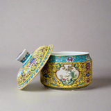 Royal Flora Teal & Yellow Round Container with Lid