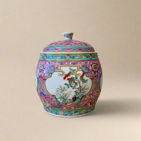 Royal Flora Teal & Pink Round Container with Lid