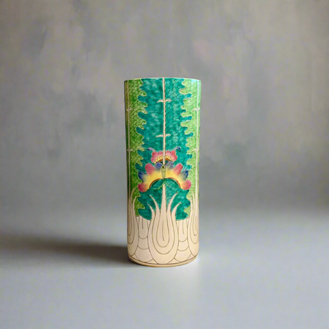 Chinese Hand-Painted Bok Choy Cabbage Leaf Ceramic Vase