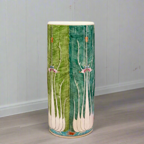 Chinese Hand-Painted Bok Choy Cabbage Leaf Ceramic Umbrella Stand