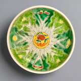 Chinese Hand-Painted Bok Choy Cabbage Leaf Ceramic Pedestal Bowl