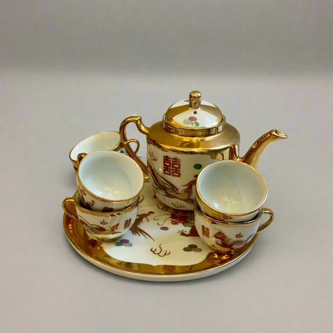Gold Double Happiness Dragon & Phoenix Tea Set