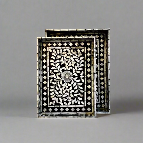 Floral Black & White Serving Tray