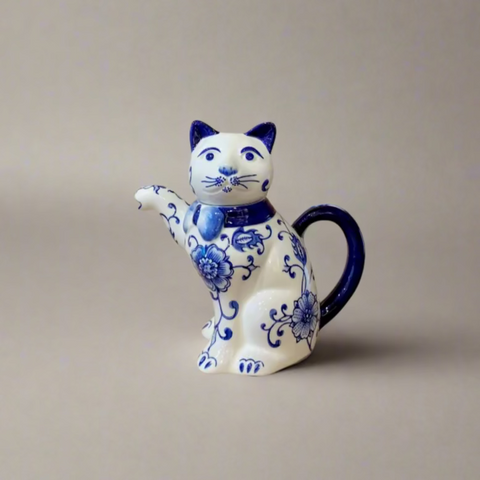 Blue & White Cat Ceramic Teapot