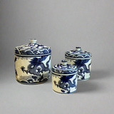 Blue & White Dragon Ceramic Storage Jar with Ceramic Handle
