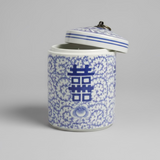 Double Happiness Ceramic Storage Jar with Lid and Candle