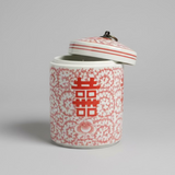 Double Happiness Ceramic Storage Jar with Lid and Candle