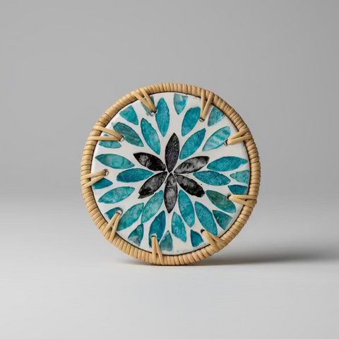 Woven Rattan and Ceramic Coasters Collection