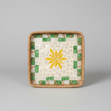 Yellow Petals Shell Inlay Woven Rattan Serving Tray - Thorn and Burrow