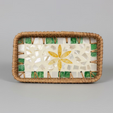 Yellow Petals Shell Inlay Woven Rattan Serving Tray - Thorn and Burrow