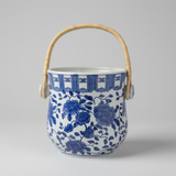 Chinoiserie Blue & White Planter With Bamboo Handle