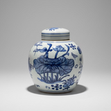 Blue & White Ceramic Round Ginger Jar