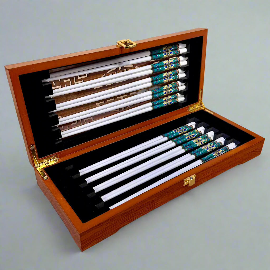 Royal Flora bone china 10-piece chopsticks set, dark green