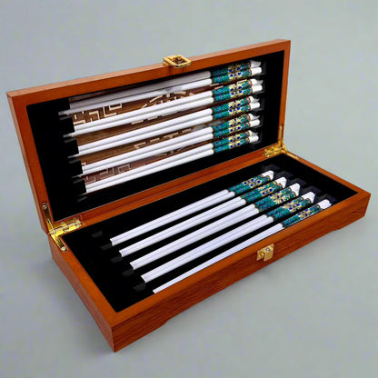 Royal Flora bone china 10-piece chopsticks set, dark green