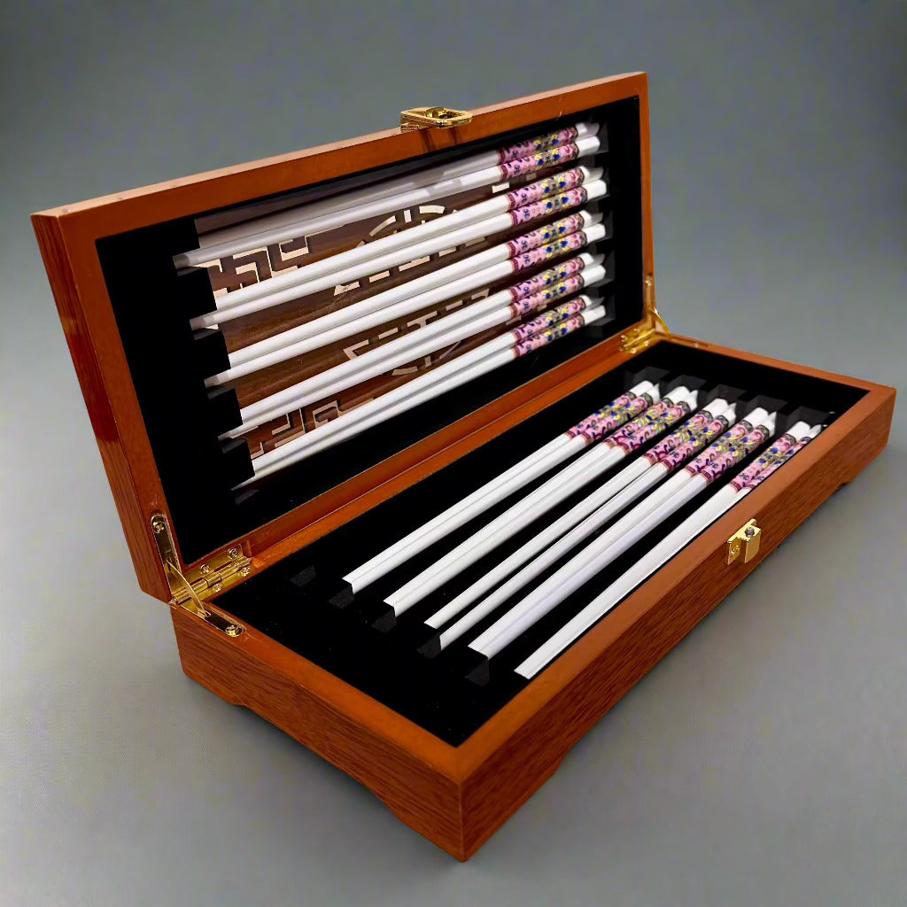 Royal Flora bone china 10-piece chopsticks set, pink