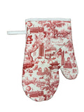 Oven mitt with red and white hong kong pattern