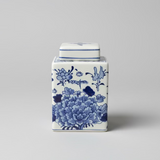 Blue & White Ceramic Square Ginger Jar - Thorn and Burrow