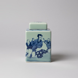 Blue & White Ceramic Square Ginger Jar - Thorn and Burrow