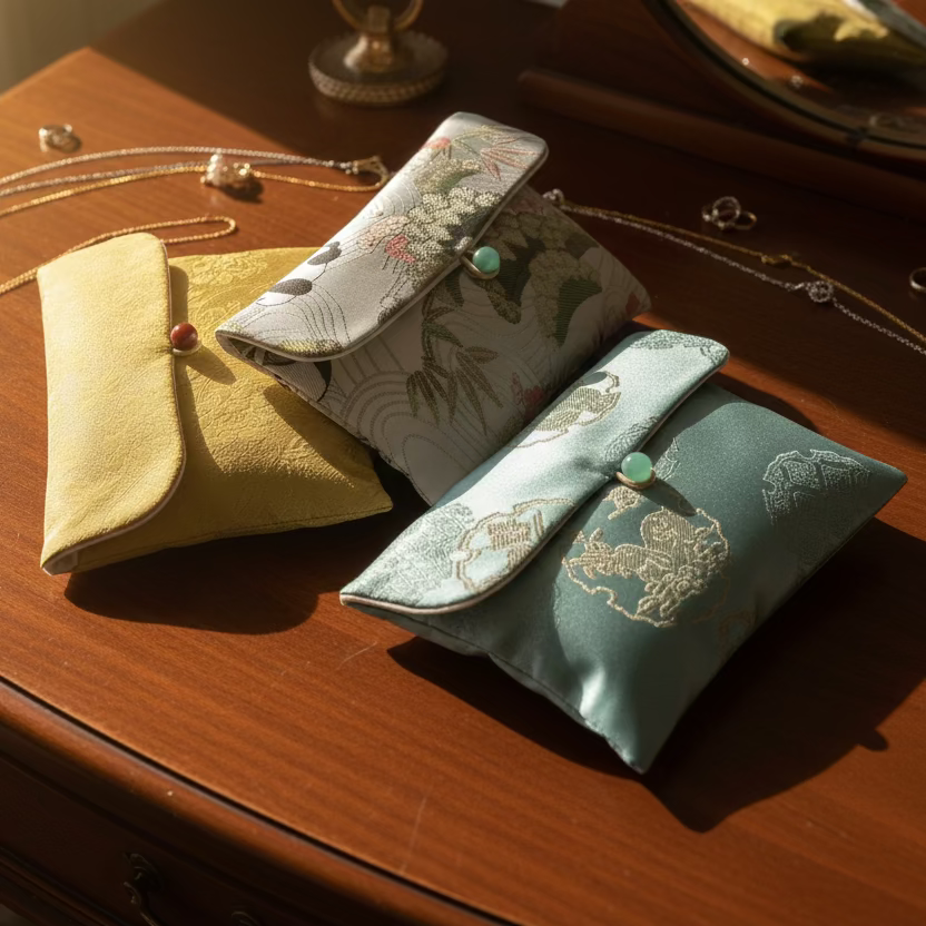 Handmade Brocade Pouch with Bead Closure - Thorn and Burrow