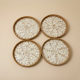 Round Woven Rattan and Capiz Shell Serving Tray - Thorn and Burrow