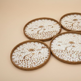 Round Woven Rattan and Capiz Shell Serving Tray - Thorn and Burrow