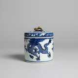 Blue & White Dragon Ceramic Storage Jar with Brass Handle - Thorn and Burrow