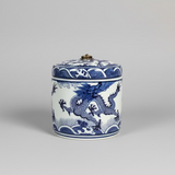 Blue & White Dragon Ceramic Storage Jar with Brass Handle - Thorn and Burrow