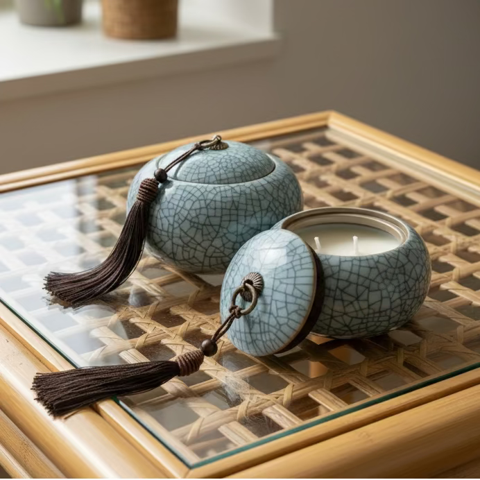 Craquelure Celadon Tea Canister Candle