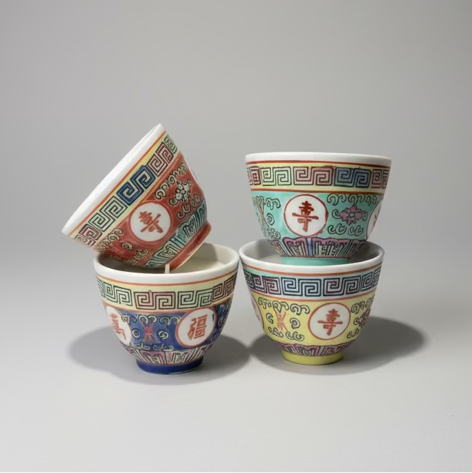 Colourful Chinese Tea Cup with Candle