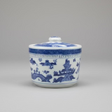 Chinese Blue & White Ceramic Soup Bowl with Lid and Candle