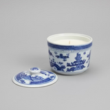 Chinese Blue & White Ceramic Soup Bowl with Lid and Candle