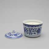Chinese Blue & White Ceramic Soup Bowl with Lid and Candle