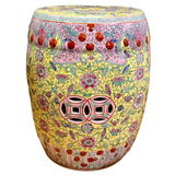 Chinoiserie Pink & Yellow Coin Ceramic Stool