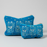 Velvet Lucky Cat Purse (Turquoise)