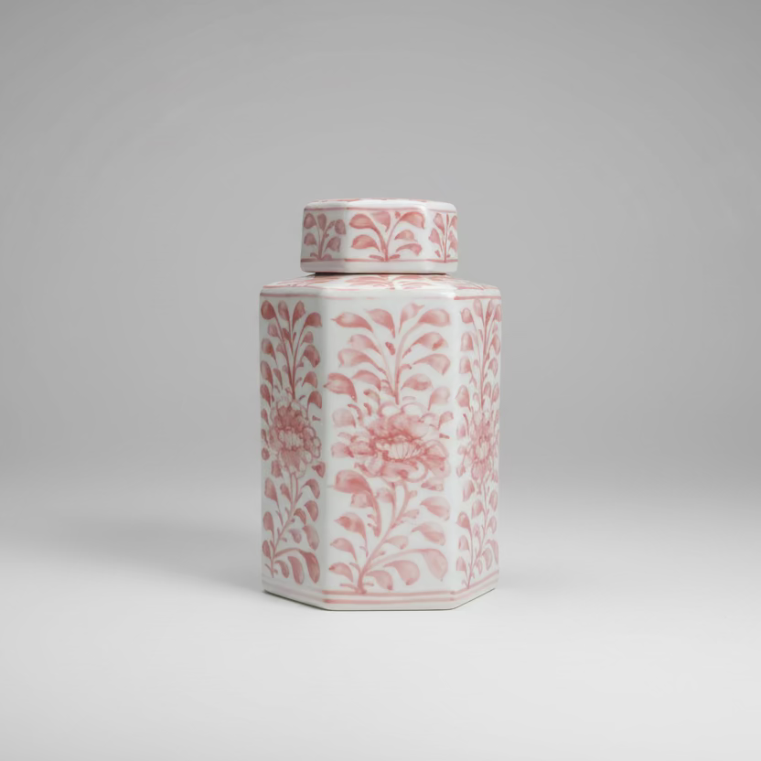 Floral Hexagon Ceramic Storage Jar with Lid