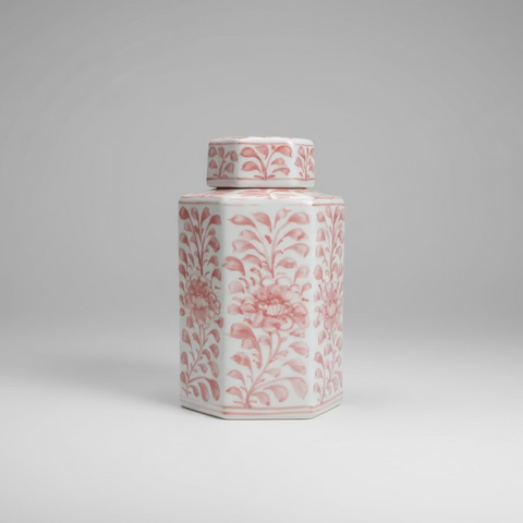 Floral Hexagon Ceramic Storage Jar with Lid