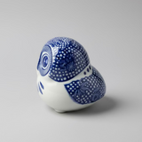 Hand-Painted Blue & White Ceramic Owl Figurine