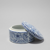 Hand-Painted Blue & White Floral Ceramic Round Canister with Lid