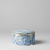 Hand-Painted Blue & White Floral Ceramic Round Canister with Lid