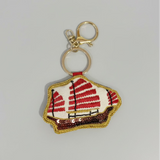 EMBROIDERED Bag Charm : Junk Boat