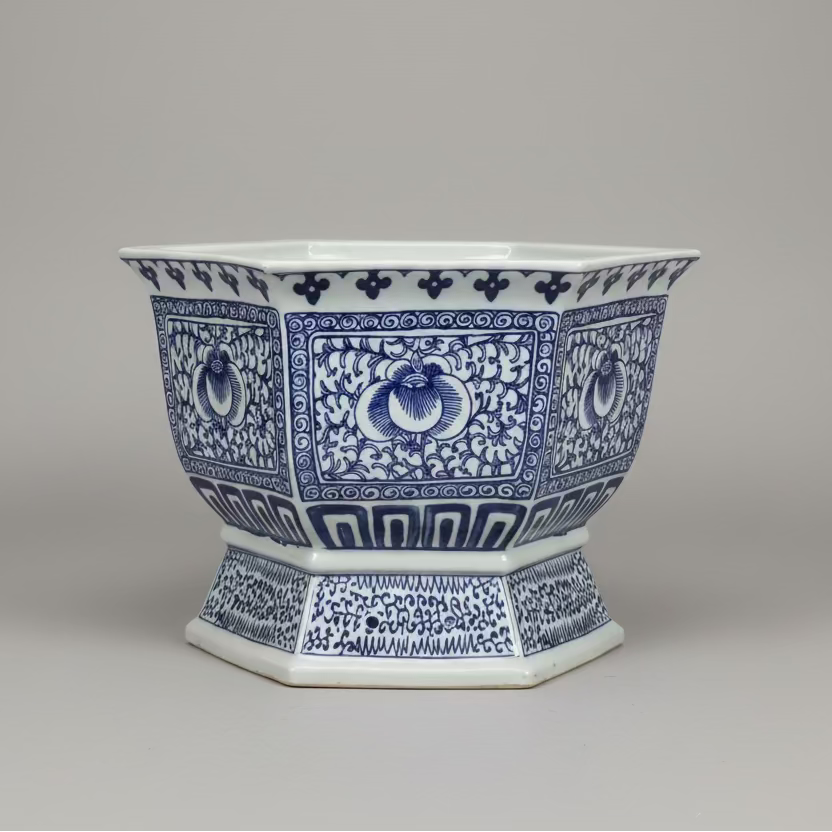Blue & White Hexagon Planter Pot
