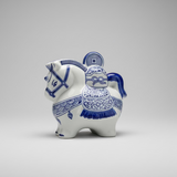 Blue & White Horse Sculpture Porcelain Piggy Bank